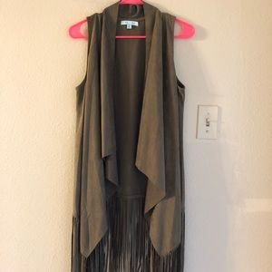 Olive green fringe vest